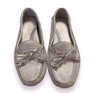 Cole Haan Metallic Silver Driving Moccasin Loafers